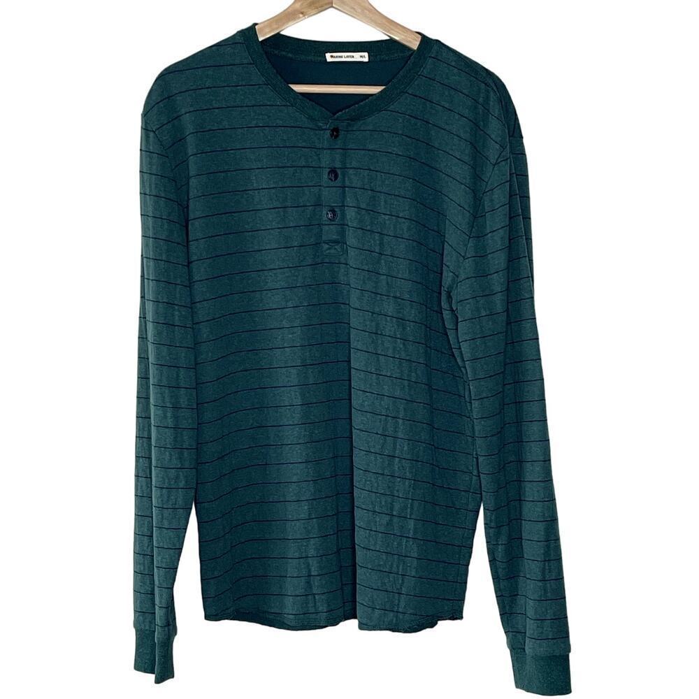 Marine Layer  Double Knit Stripe Men's  Henley Shirt Size L‎